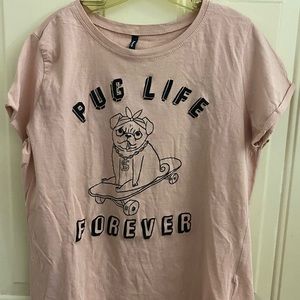 Pug Life Girls Large Fitted Tee, Blush Pink